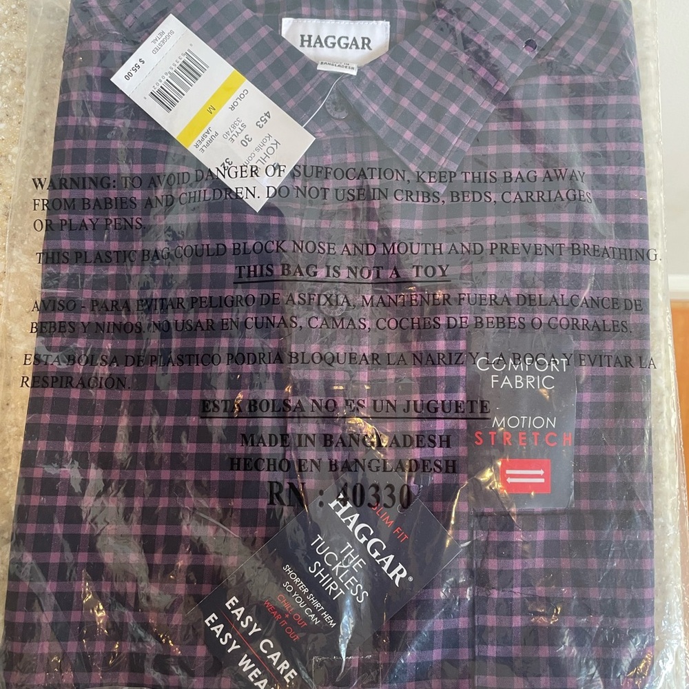 Haggar Men’s long-sleeve dress shirt - purple jasper, size M